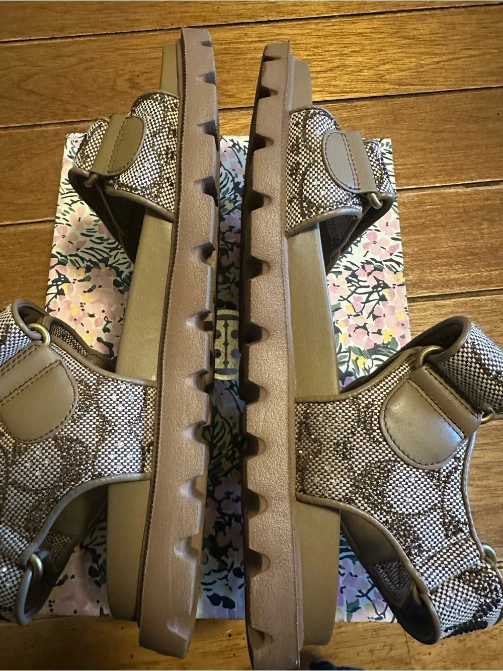 Coach Brown Snake-Print Velcro Comfort Sandals